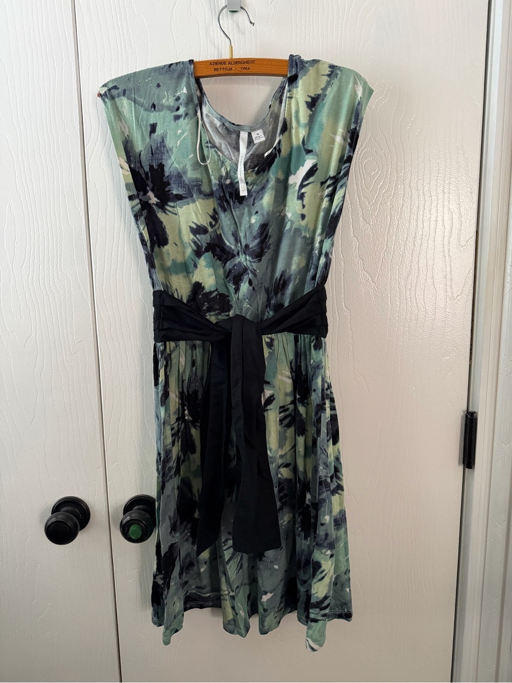 LC Lauren Conrad Green and Black Floral Belted Dress